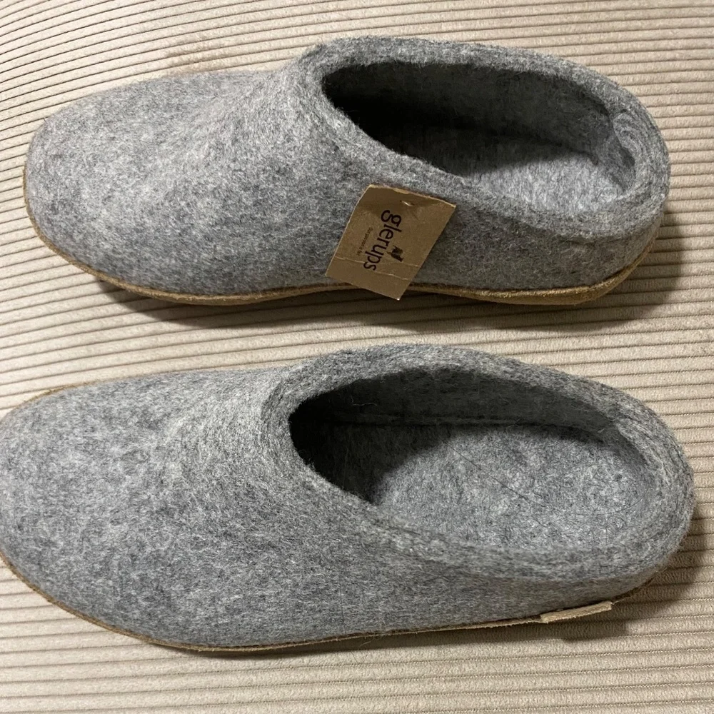 *Price Drop* Glerups Slippers- Grey wool w/leather sole Size 37 - Picture 1 of 4